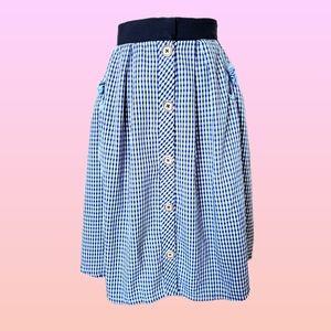 Gingham navy blue and white wood button skirt